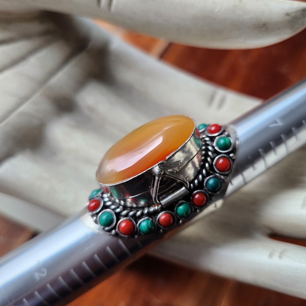 💍New Boutique Item! Agate, Malachite and Coral Gemstone "Poison" Ring💍 - Picture 13 of 15